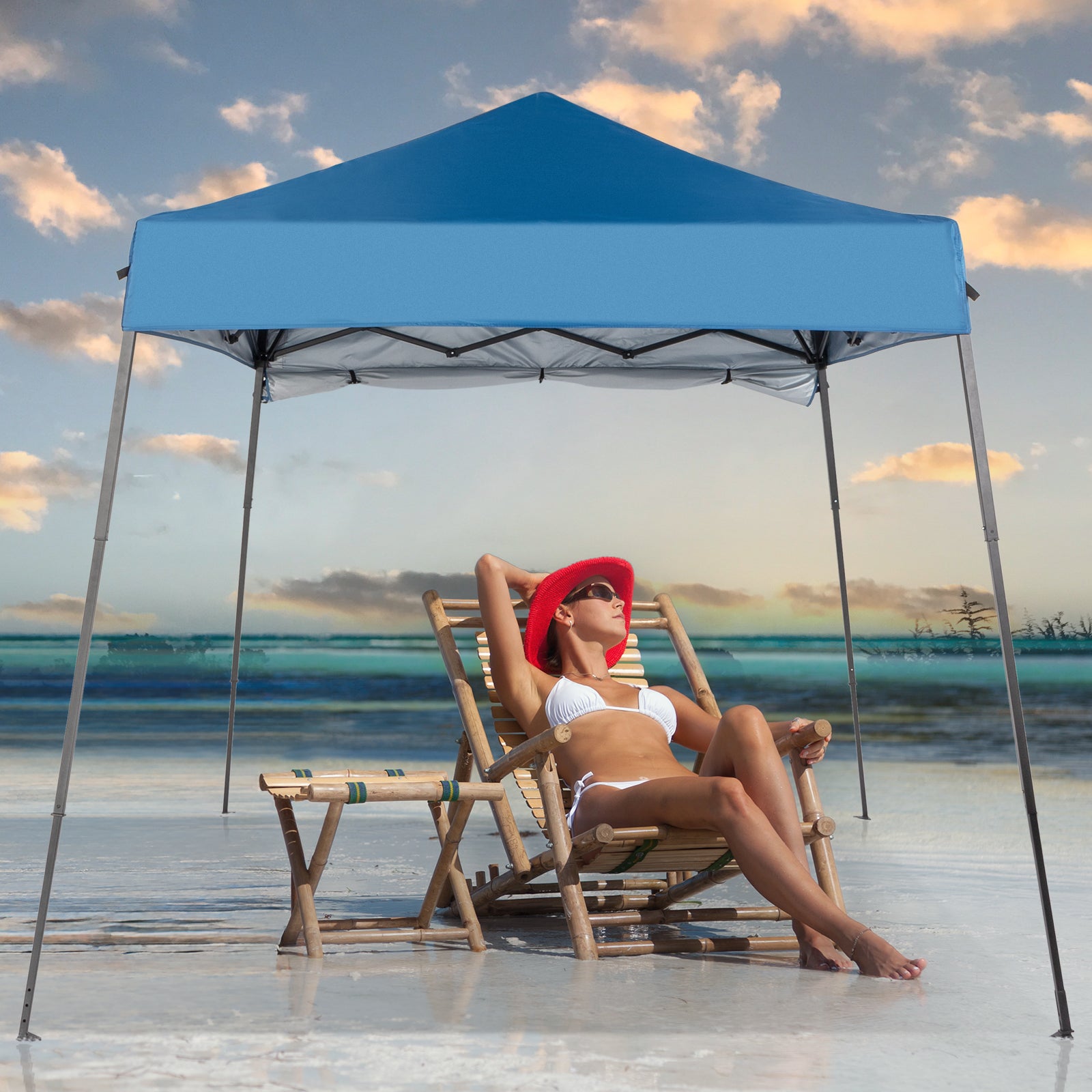 HAOYYE 7.88*7.88*7.22ft Portable Outdoor Folding Canopy Tent with Backpack Storage Bag, One Sidewall Net Pocket, UV Protection Waterproof Oxford Cloth Shade, Lightweight Pop-Up Gazebo for Beach Camping Patio