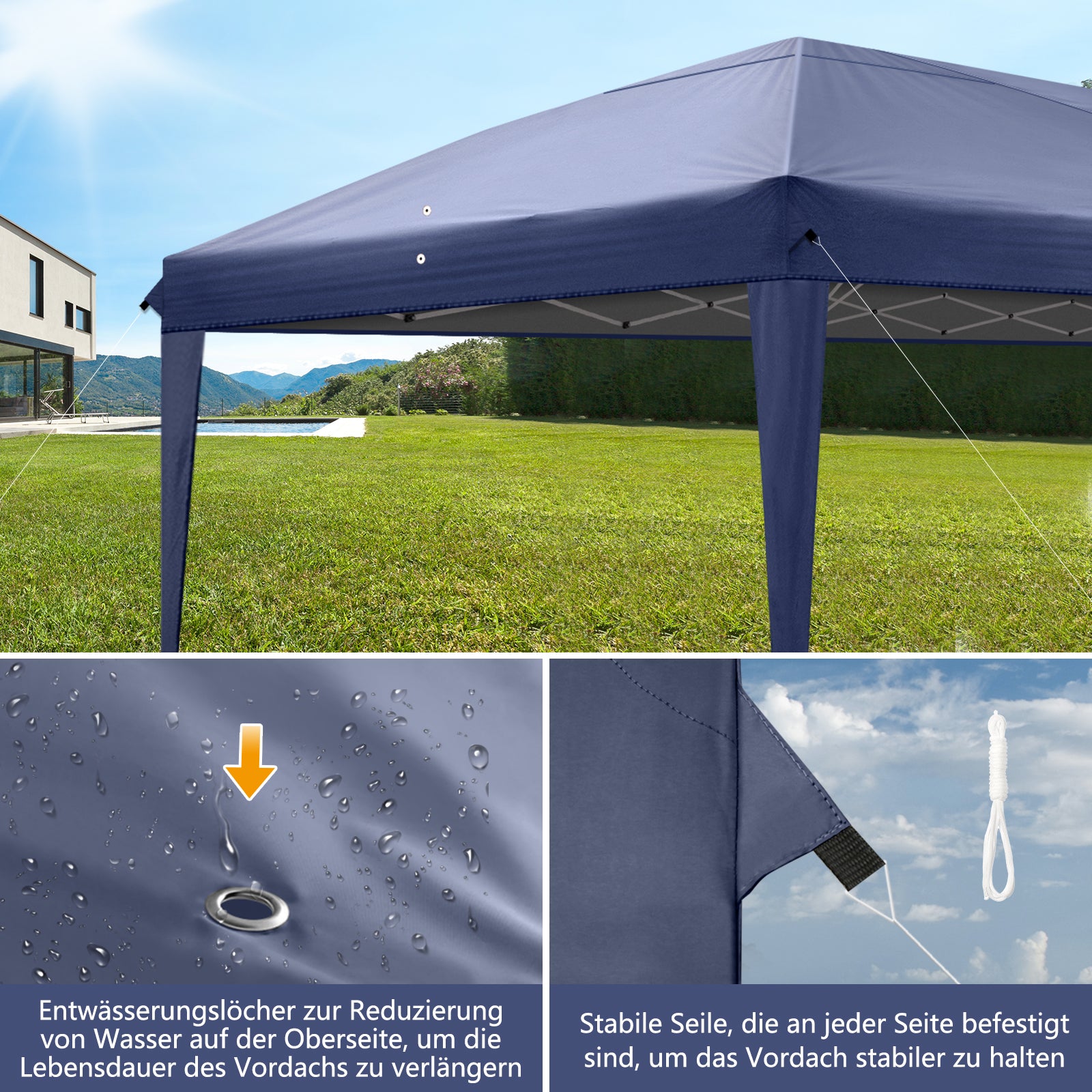HAOYYE 20*10*8.8ft Waterproof Folding Tent Blue Outdoor Canopy Shelter with Carry Bag for Backyard Camping Events Portable Heavy Duty Pop Up Gazebo Tent with Adjustable Height for Home and Outdoor Use