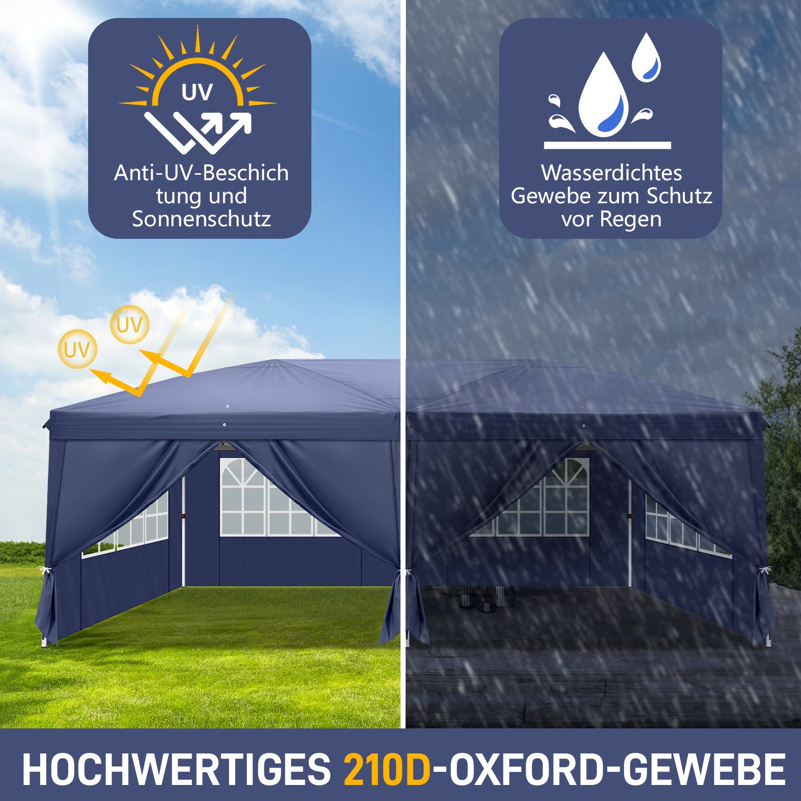 HAOYYE 20*10*8.8ft Waterproof Folding Tent Blue Outdoor Canopy Shelter with Carry Bag for Backyard Camping Events Portable Heavy Duty Pop Up Gazebo Tent with Adjustable Height for Home and Outdoor Use