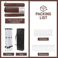 HAOYYE 10*10*8.2ft Waterproof Folding Tent Dark Coffee with Two Windows and Four Sidewalls, Pop-Up Outdoor Canopy Shelter with Carry Bag, 3x6m Right-Angle Tent for Patio Party Market Camping Wedding Event