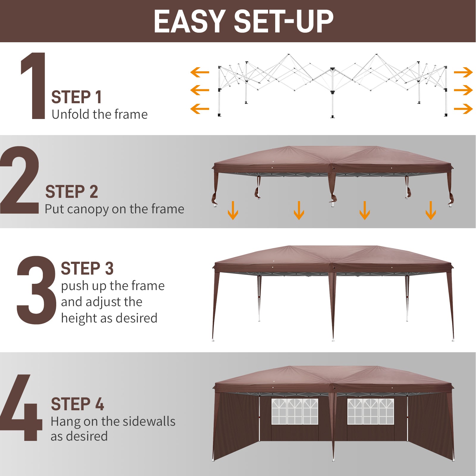 HAOYYE 10*10*8.2ft Waterproof Folding Tent Dark Coffee with Two Windows and Four Sidewalls, Pop-Up Outdoor Canopy Shelter with Carry Bag, 3x6m Right-Angle Tent for Patio Party Market Camping Wedding Event