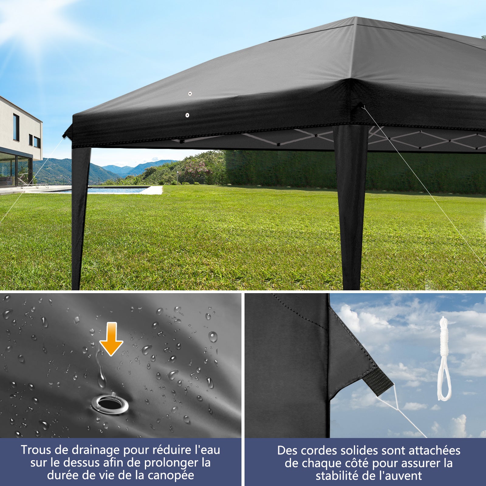 HAOYYE 10x20ft Black Pop Up Canopy Tent with 6 Removable Sidewalls and 4 Transparent Windows Waterproof Oxford Fabric Folding Gazebo with Powder Coated Steel Frame Portable Outdoor Shelter for Patio Garden Market Events