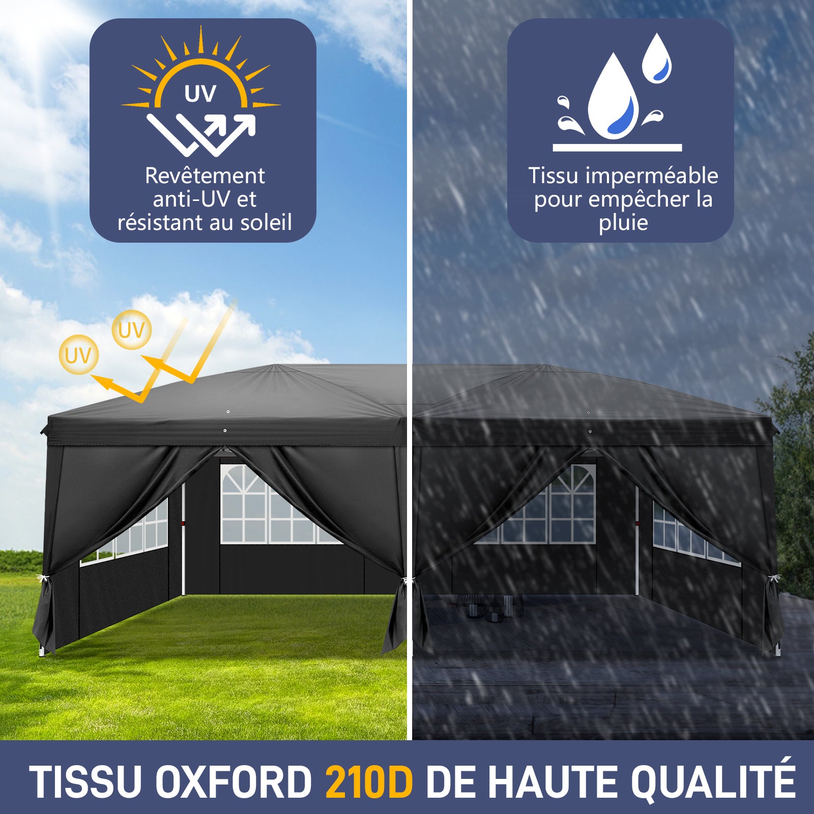 HAOYYE 10x20ft Black Pop Up Canopy Tent with 6 Removable Sidewalls and 4 Transparent Windows Waterproof Oxford Fabric Folding Gazebo with Powder Coated Steel Frame Portable Outdoor Shelter for Patio Garden Market Events