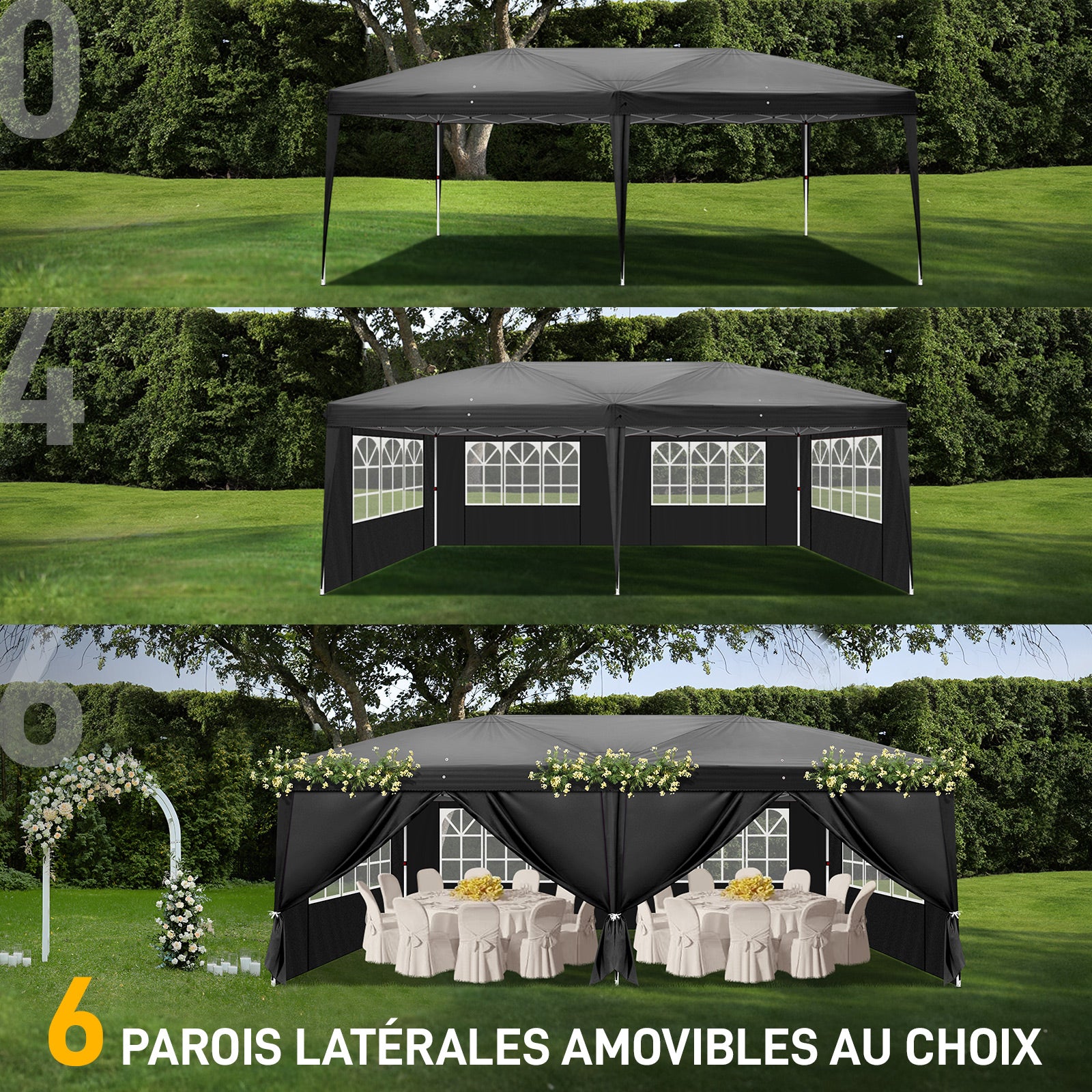 HAOYYE 10x20ft Black Pop Up Canopy Tent with 6 Removable Sidewalls and 4 Transparent Windows Waterproof Oxford Fabric Folding Gazebo with Powder Coated Steel Frame Portable Outdoor Shelter for Patio Garden Market Events