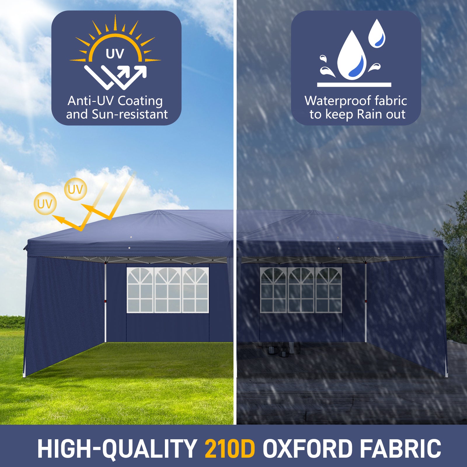 HAOYYE Two Windows Practical Waterproof Folding Tent, Portable Canopy for Outdoor Events, Camping, Picnics, and Protection from Sun and Rain