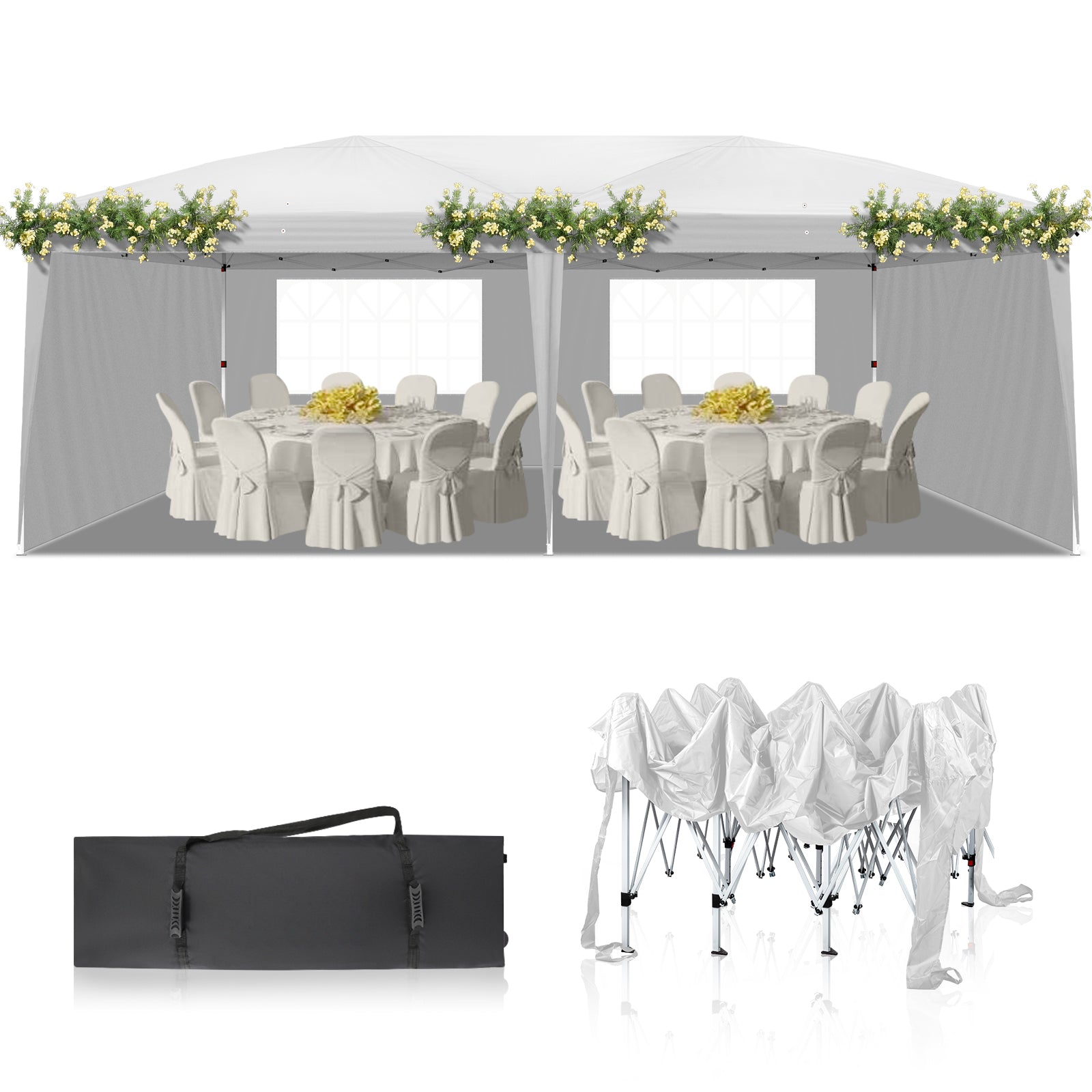 HAOYYE Two Windows Practical Waterproof Folding Tent, White, Outdoor Camping Tent with Adjustable Height, Easy to Install