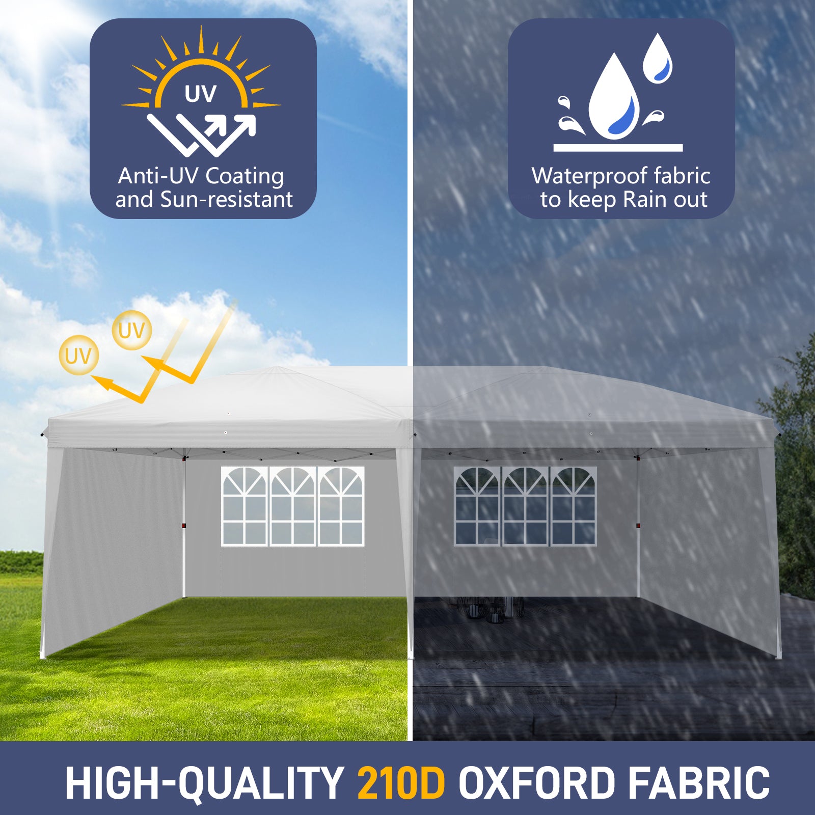 HAOYYE Two Windows Practical Waterproof Folding Tent, White, Outdoor Camping Tent with Adjustable Height, Easy to Install
