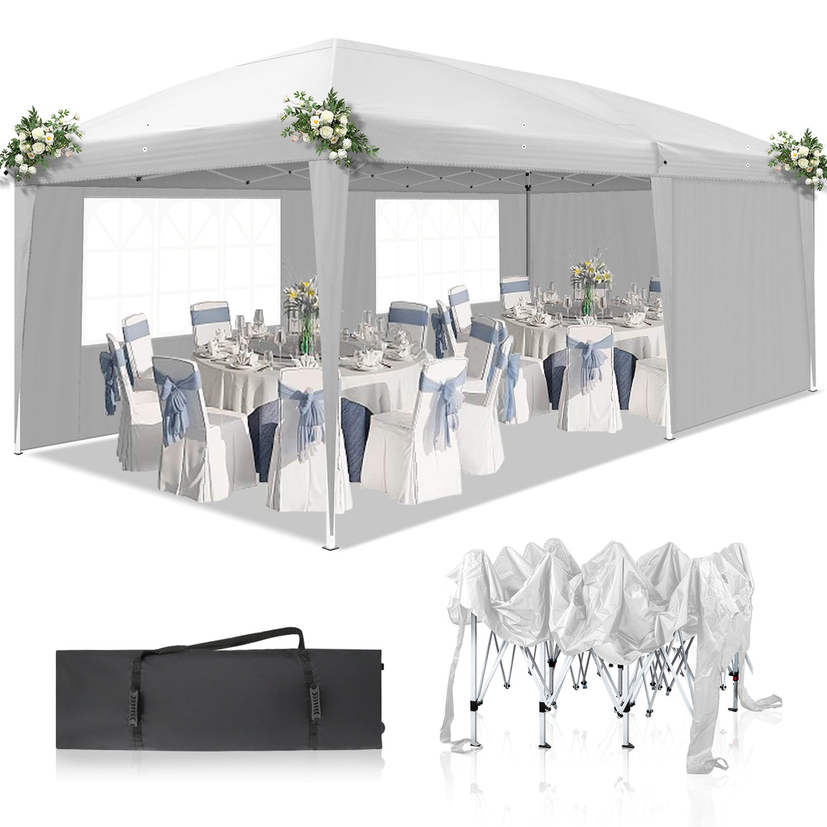 HAOYYE Two Windows Practical Waterproof Folding Tent, White, Outdoor Camping Tent with Adjustable Height, Easy to Install