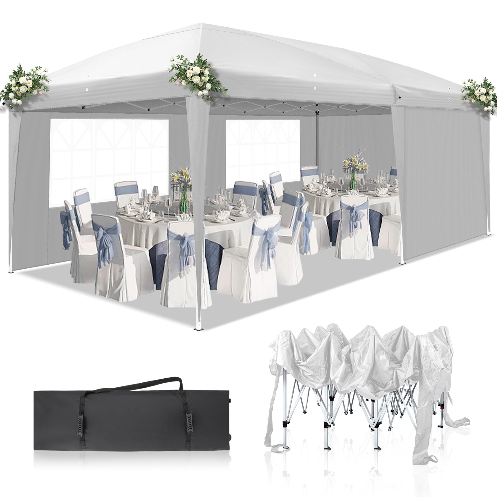 HAOYYE Two Windows Practical Waterproof Folding Tent, White, Outdoor Camping Tent with Adjustable Height, Easy to Install