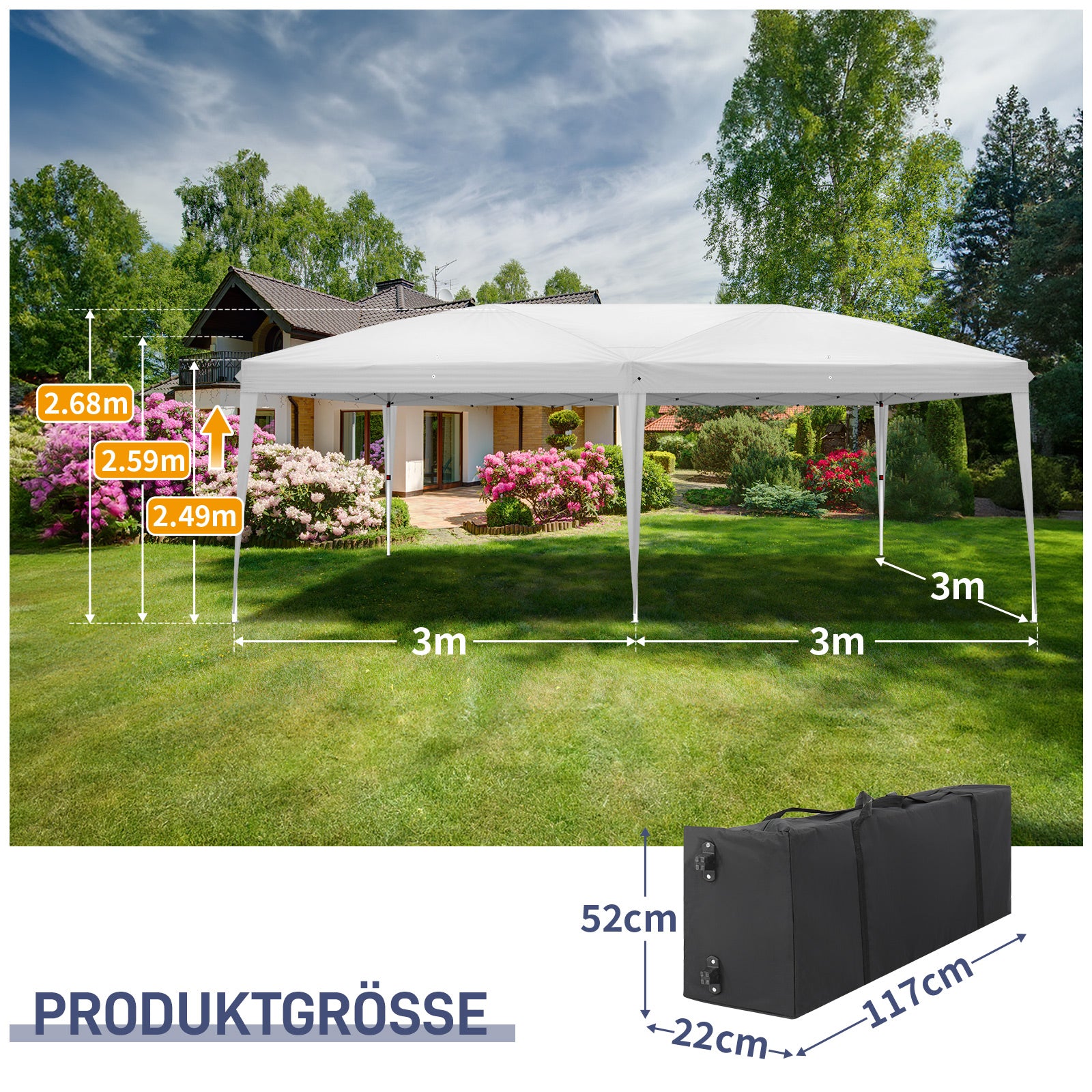 HAOYYE Four Windows Practical Waterproof Folding Tent, White, Outdoor Event Tent with Adjustable Height and Easy Setup