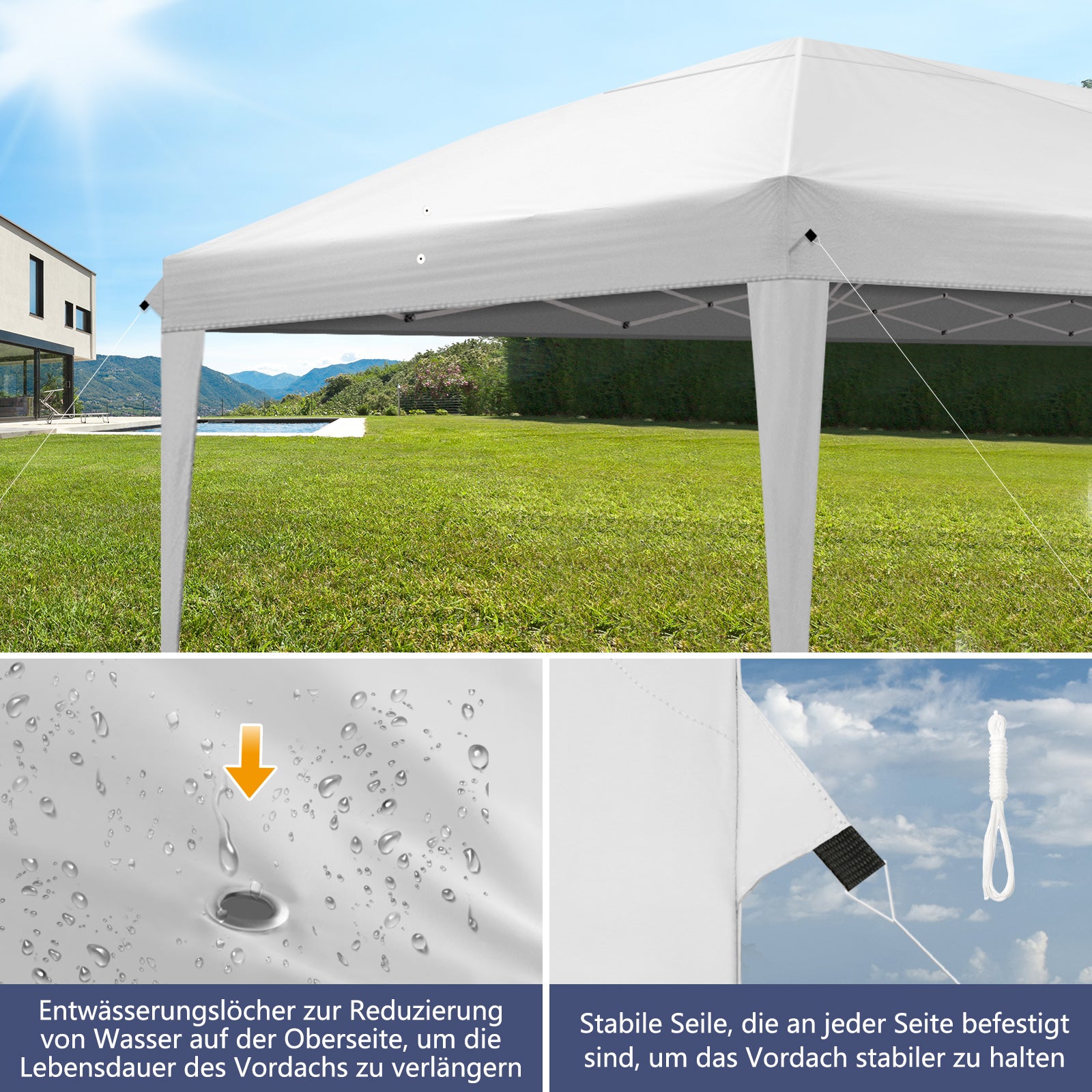 HAOYYE Four Windows Practical Waterproof Folding Tent, White, Outdoor Event Tent with Adjustable Height and Easy Setup