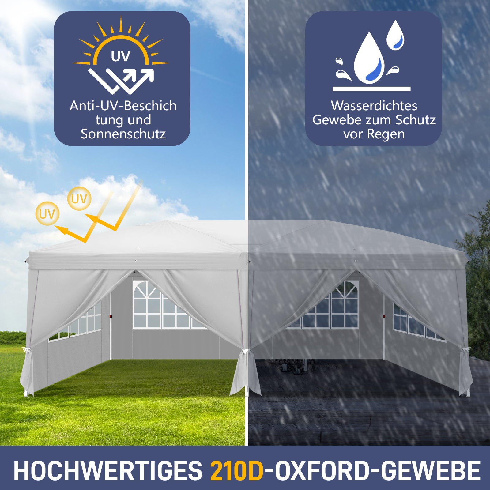 HAOYYE Four Windows Practical Waterproof Folding Tent, White, Outdoor Event Tent with Adjustable Height and Easy Setup