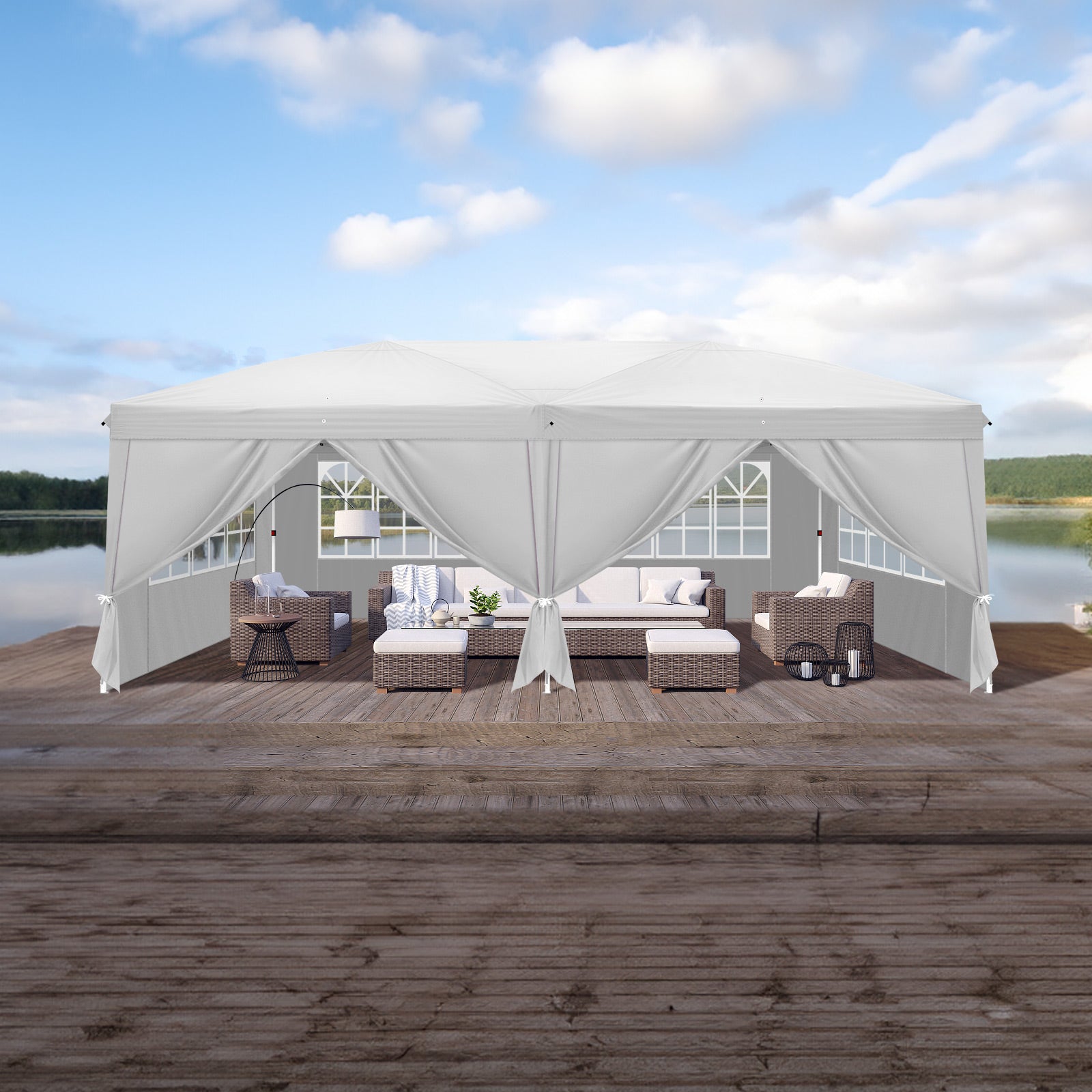 HAOYYE Four Windows Practical Waterproof Folding Tent, White, Outdoor Event Tent with Adjustable Height and Easy Setup