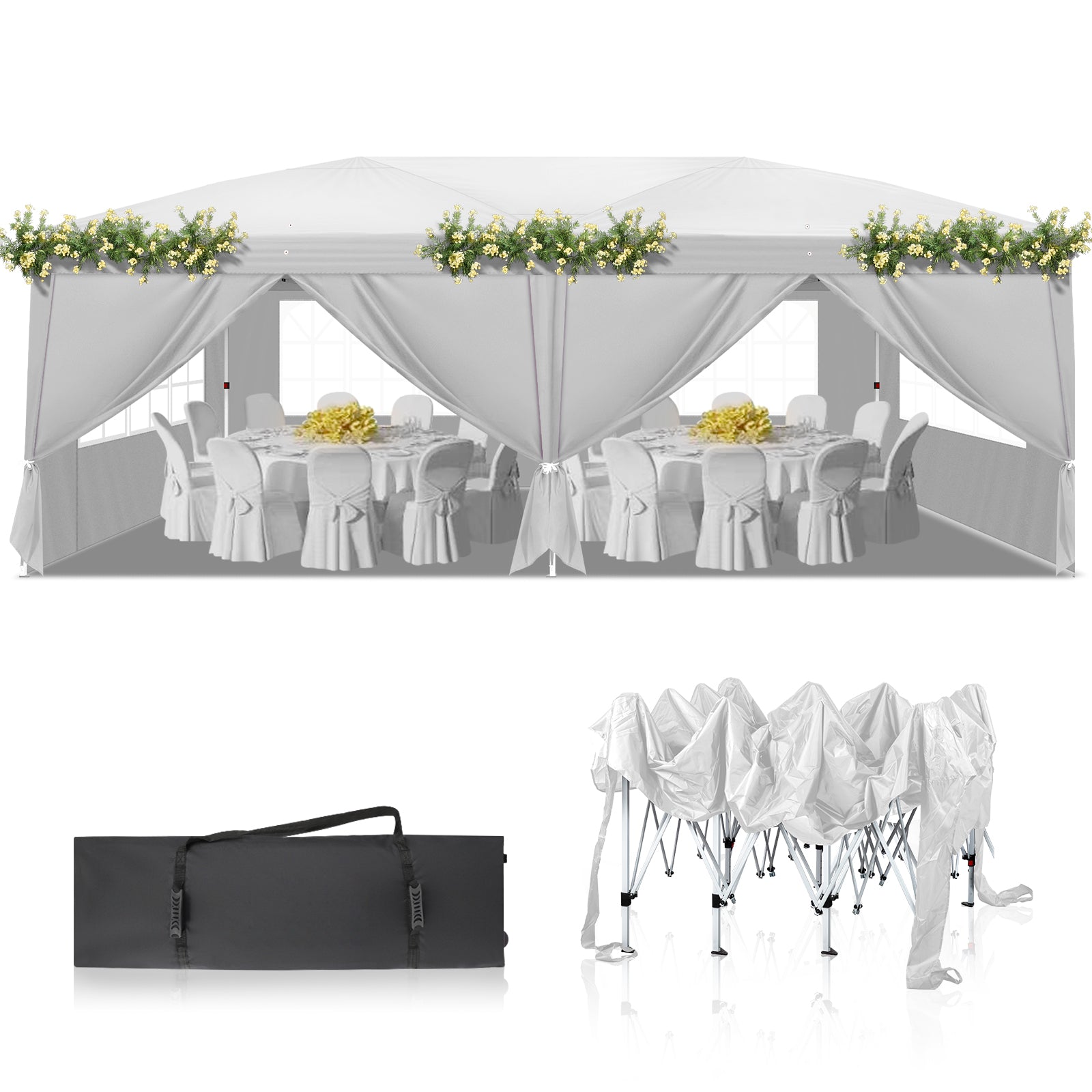 HAOYYE Four Windows Practical Waterproof Folding Tent, White, Outdoor Event Tent with Adjustable Height and Easy Setup