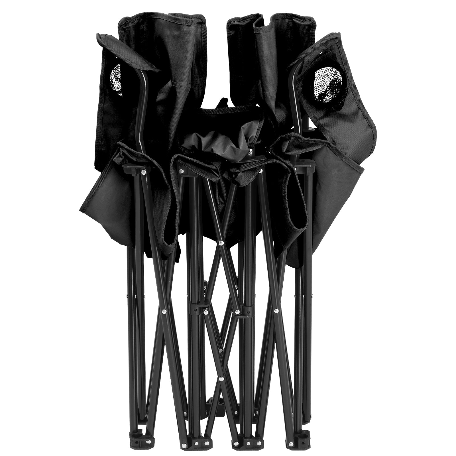 HAOYYE Portable 2-Seat Folding Chair with Removable Sun Umbrella, Black, Sturdy Outdoor Camping Bench with Built-in Cup Holders, Lightweight and Space-Saving Design, Ideal for Beach, Picnic, Patio, and Outdoor Activities