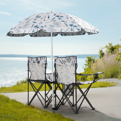HAOYYE Portable 2-Seat Folding Chair with Removable Sun Umbrella, Sturdy Outdoor Camping Bench with Built-in Cup Holders, Lightweight and Space-Saving Design, Ideal for Beach, Picnic, Patio, and Outdoor Adventures
