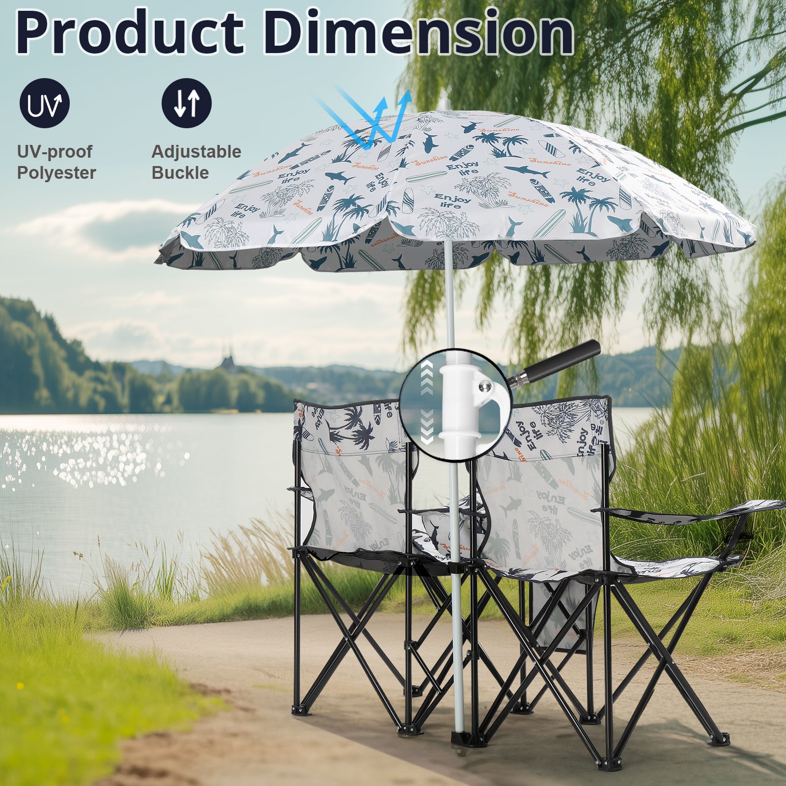 HAOYYE Portable 2-Seat Folding Chair with Removable Sun Umbrella, Sturdy Outdoor Camping Bench with Built-in Cup Holders, Lightweight and Space-Saving Design, Ideal for Beach, Picnic, Patio, and Outdoor Adventures