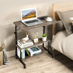 Haoyye Gray Oak P2 Particle Board Adjustable Computer Desk with Melamine Coating, 3 USB and 2 AC Outlets, Ergonomic Height Adjustment, Durable and Modern Design for Student and Office Use