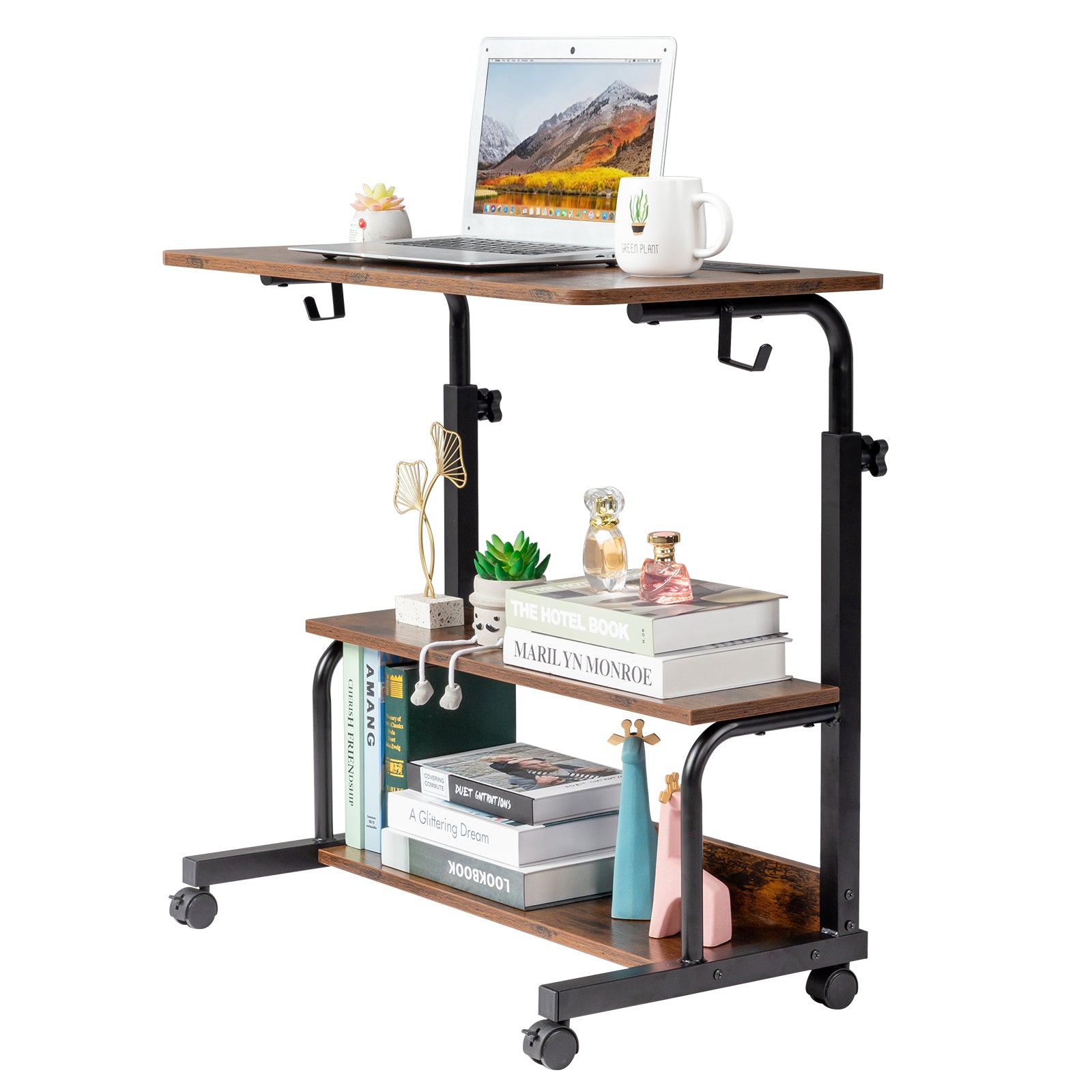 Haoyye Brown Oak P2 Particle Board Adjustable Computer Desk with Melamine Coating, Featuring Three USB and Two AC Outlets, Ergonomic Height Adjustment for Personalized Comfort