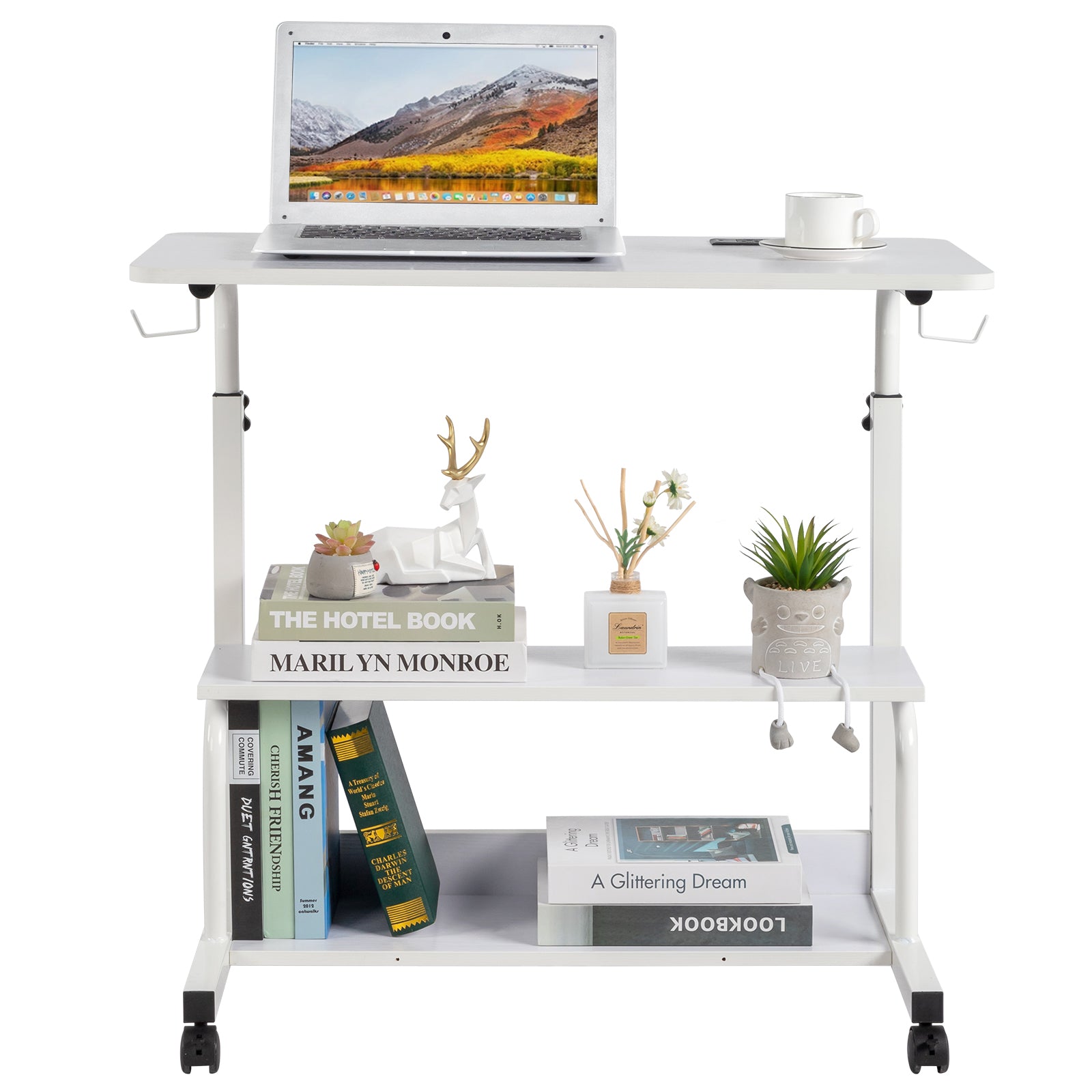 Haoyye White Oak P2 Particle Board Adjustable Computer Desk With Melamine Coating, Featuring Three USB And Two AC Outlets And Ergonomic Height Adjustment For Maximum Comfort.
