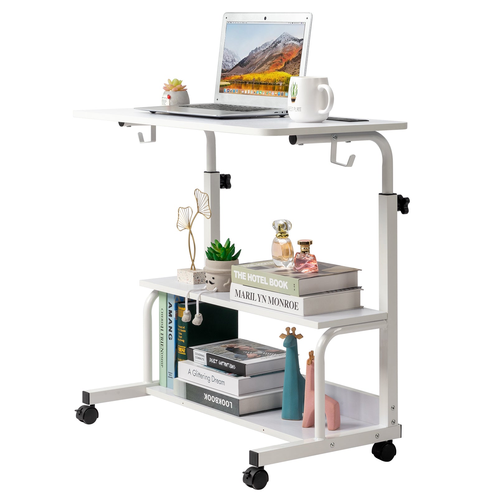 Haoyye White Oak P2 Particle Board Adjustable Computer Desk With Melamine Coating, Featuring Three USB And Two AC Outlets And Ergonomic Height Adjustment For Maximum Comfort.