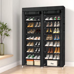 HAOYYE Double Row 10-Tier Non-Woven Fabric Shoe Cabinet with Durable Iron Frame and Plastic Connectors, Space-Saving Black Shoe Organizer for Bedroom Entryway Hallway Closet Storage