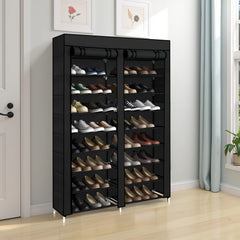 HAOYYE Double Row 10-Tier Non-Woven Fabric Shoe Cabinet with Durable Iron Frame and Plastic Connectors, Space-Saving Black Shoe Organizer for Bedroom Entryway Hallway Closet Storage