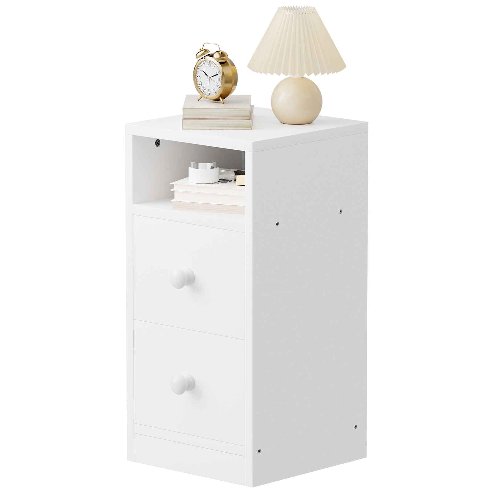 DE Direct HAOYYE 2PCS Night Stand with Two Drawer White Modern Bedside Table for Bedroom Living Room Dorm Space-Saving Minimalist Style End Table with Storage Cabinet