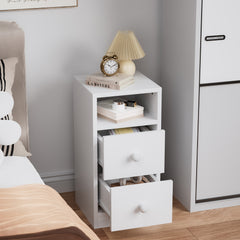 DE Direct HAOYYE 2PCS Night Stand with Two Drawer White Modern Bedside Table for Bedroom Living Room Dorm Space-Saving Minimalist Style End Table with Storage Cabinet