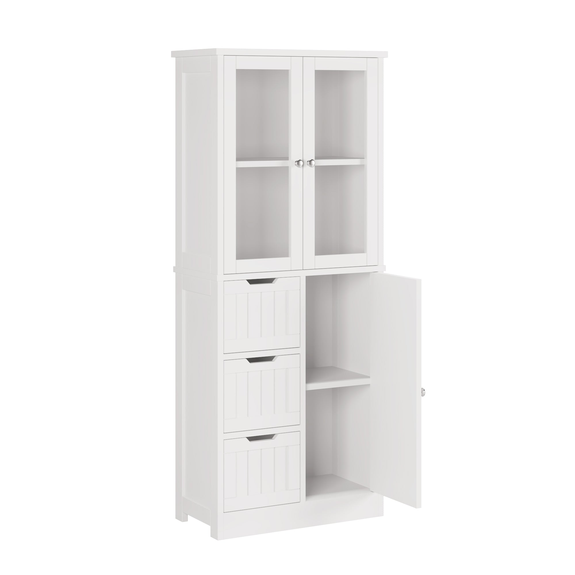 HAOYYE Bathroom Storage Cabinet with 3 Doors 3 Drawers and 4-Tier Shelves White Freestanding Organizer for Towels Toiletries and Daily Essentials Modern Space-Saving Furniture for Home or Apartment