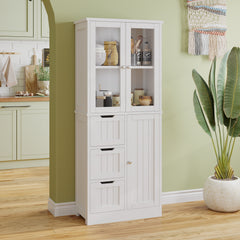 HAOYYE Bathroom Storage Cabinet with 3 Doors 3 Drawers and 4-Tier Shelves White Freestanding Organizer for Towels Toiletries and Daily Essentials Modern Space-Saving Furniture for Home or Apartment