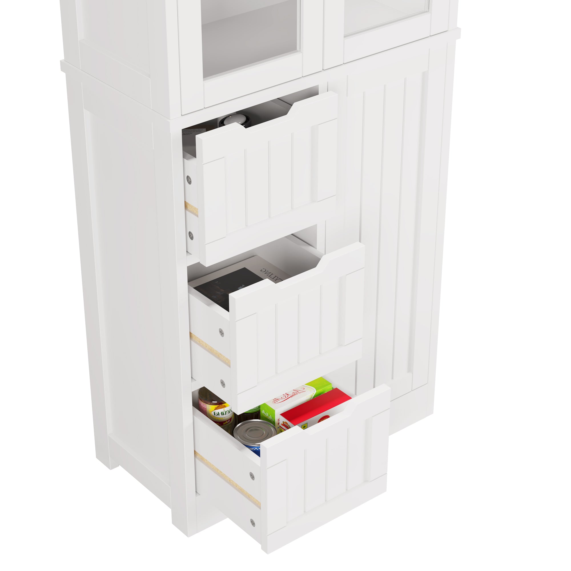 HAOYYE Bathroom Storage Cabinet with 3 Doors 3 Drawers and 4-Tier Shelves White Freestanding Organizer for Towels Toiletries and Daily Essentials Modern Space-Saving Furniture for Home or Apartment