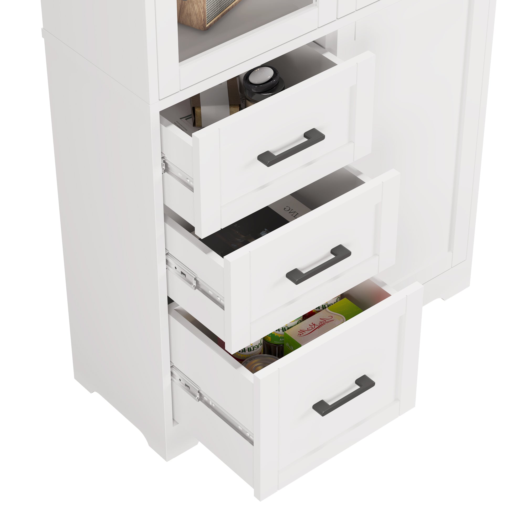 HAOYYE Display Cabinet with 3 Doors 3 Drawers and 5 Storage Layers, Tempered Glass Panels, Triamine Board Veneer Storage Organizer for Bathroom Living Room Kitchen Entryway