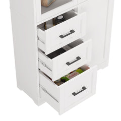 HAOYYE Display Cabinet with 3 Doors 3 Drawers and 5 Storage Layers, Tempered Glass Panels, Triamine Board Veneer Storage Organizer for Bathroom Living Room Kitchen Entryway