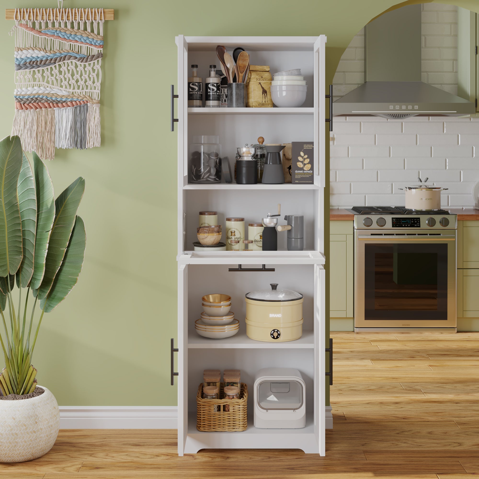 HAOYYE Modern White Display Cabinet with 5 Doors and 5 Shelves Storage Organizer Freestanding Storage Cabinet with Spray Painted Finish for Living Room Entryway Office Hallway Stylish Home Furniture