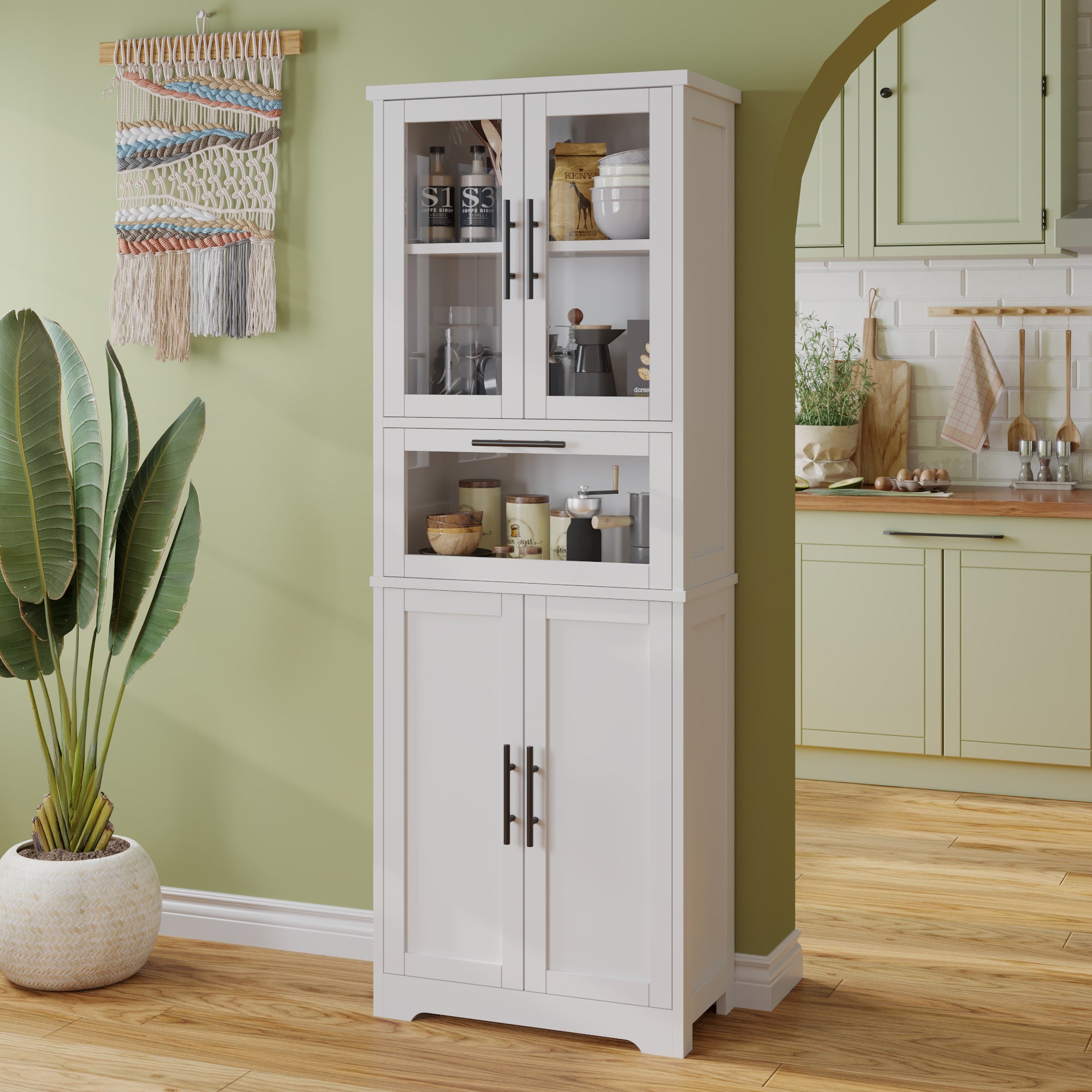HAOYYE Modern White Display Cabinet with 5 Doors and 5 Shelves Storage Organizer Freestanding Storage Cabinet with Spray Painted Finish for Living Room Entryway Office Hallway Stylish Home Furniture