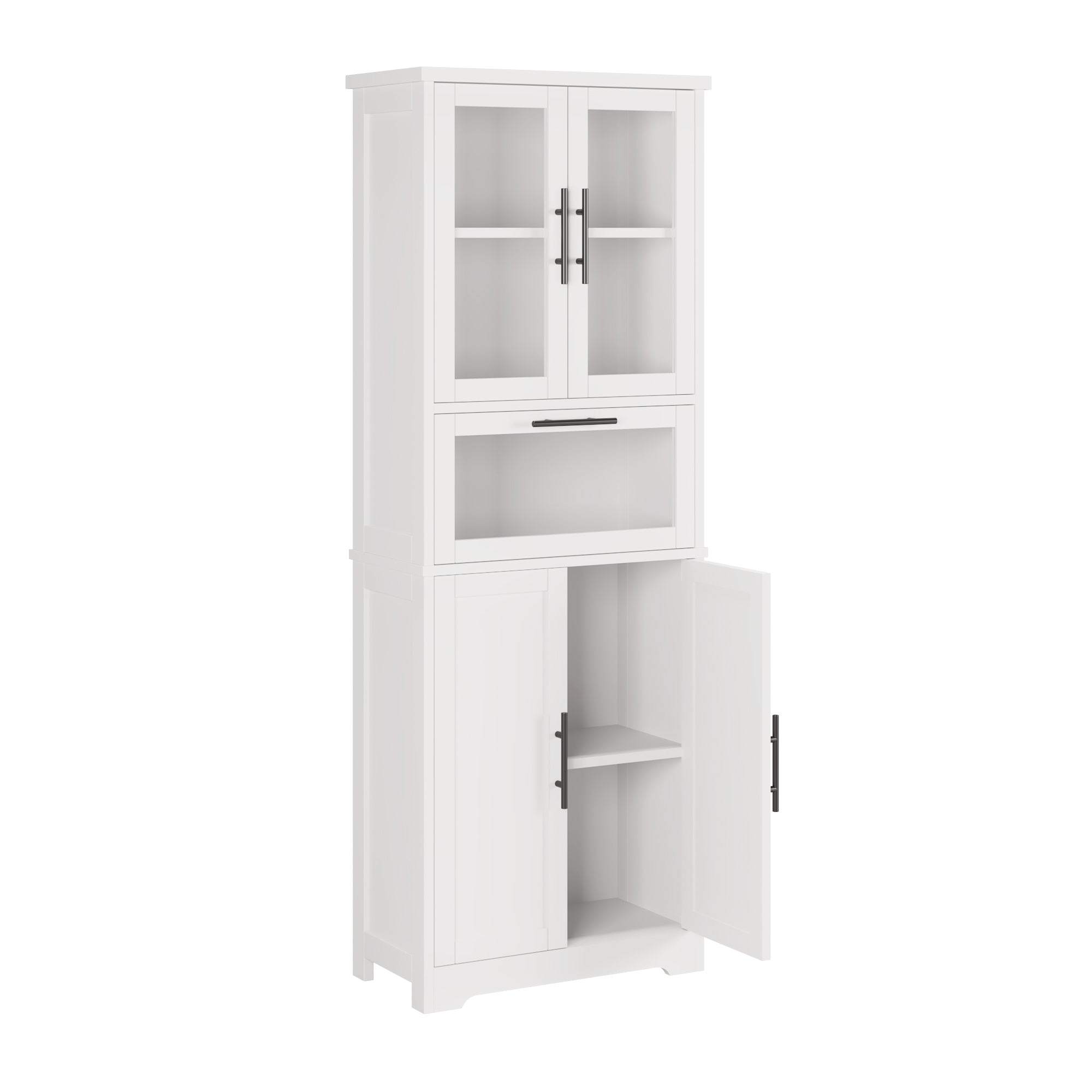 HAOYYE Modern White Display Cabinet with 5 Doors and 5 Shelves Storage Organizer Freestanding Storage Cabinet with Spray Painted Finish for Living Room Entryway Office Hallway Stylish Home Furniture
