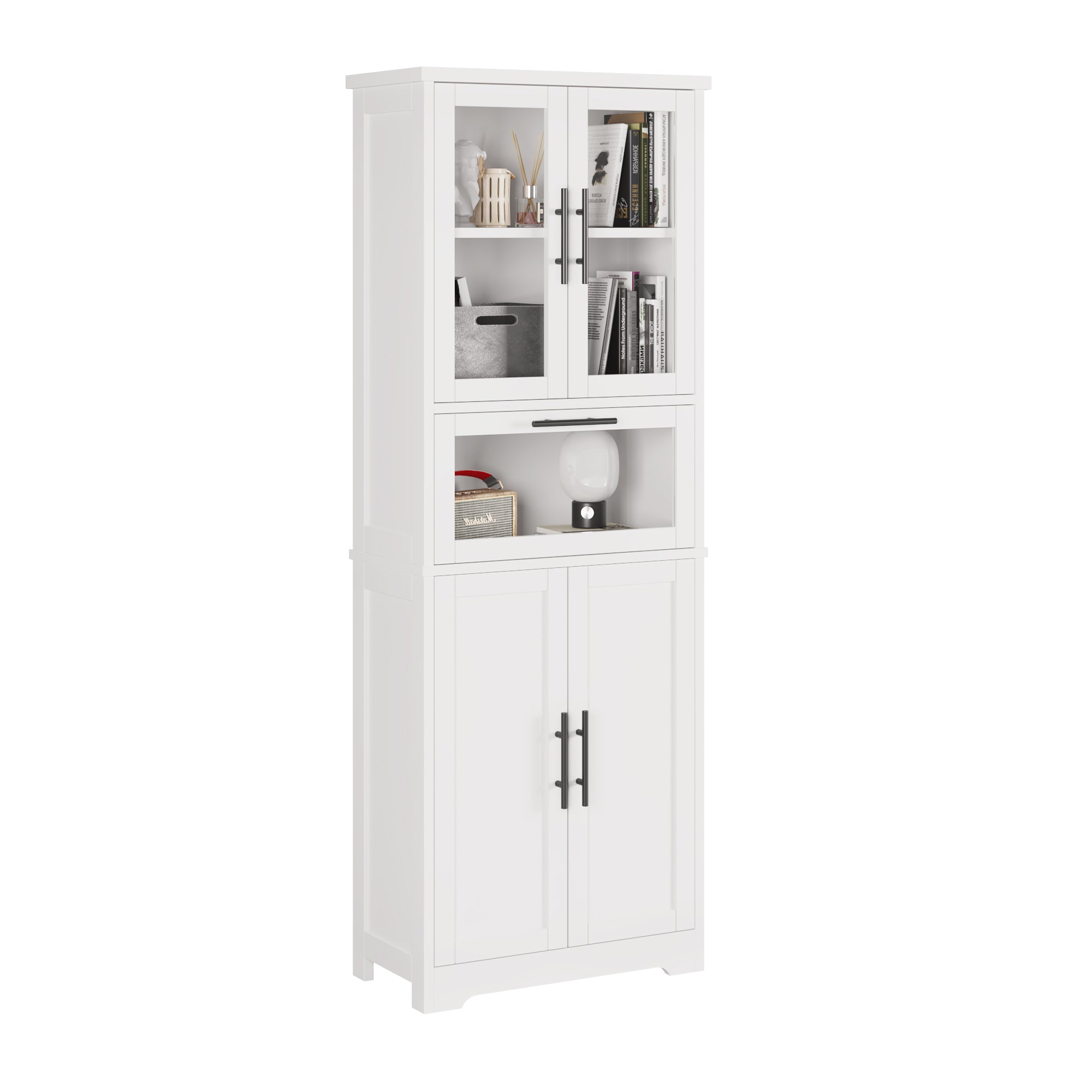 HAOYYE Modern White Display Cabinet with 5 Doors and 5 Shelves Storage Organizer Freestanding Storage Cabinet with Spray Painted Finish for Living Room Entryway Office Hallway Stylish Home Furniture