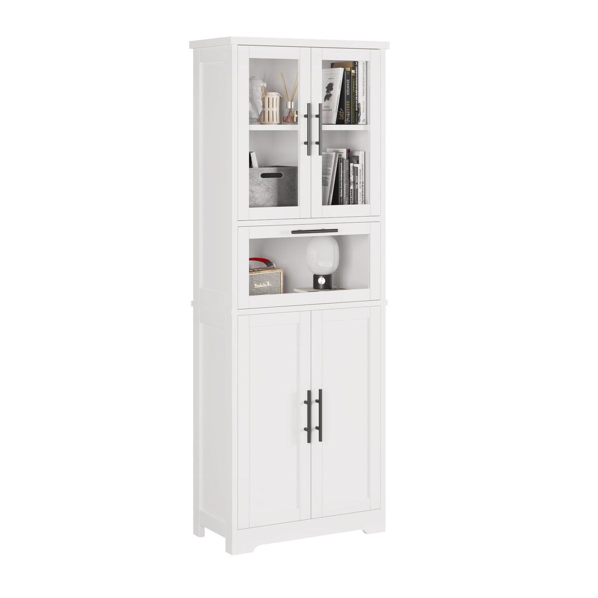 HAOYYE Modern White Display Cabinet with 5 Doors and 5 Shelves Storage Organizer Freestanding Storage Cabinet with Spray Painted Finish for Living Room Entryway Office Hallway Stylish Home Furniture