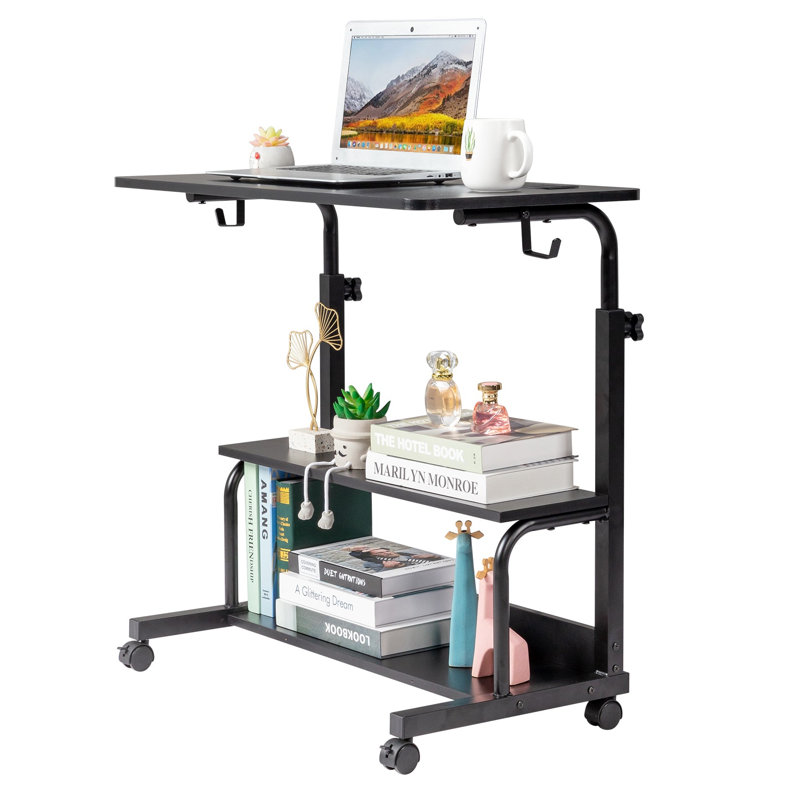 Haoyye Black Oak P2 Particle Board Adjustable Computer Desk with Melamine Coating, 3 USB and 2 AC Outlets, Ergonomic Height Adjustment