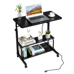 Haoyye Black Oak P2 Particle Board Adjustable Computer Desk with Melamine Coating, 3 USB and 2 AC Outlets, Ergonomic Height Adjustment