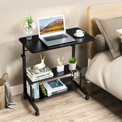 Haoyye Black Oak P2 Particle Board Adjustable Computer Desk with Melamine Coating, 3 USB and 2 AC Outlets, Ergonomic Height Adjustment