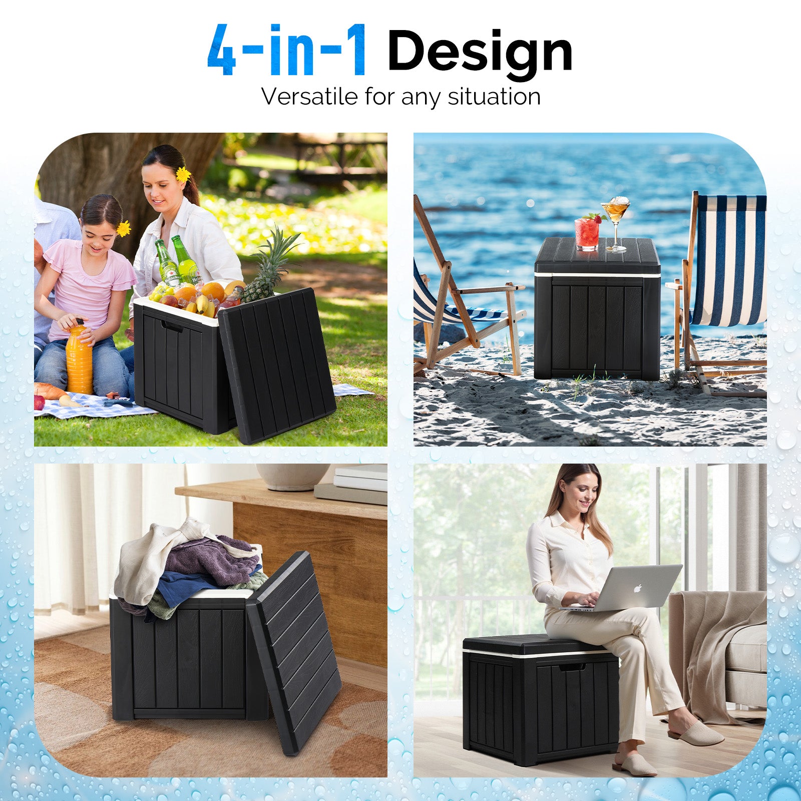 Haoyye 10 Gallon Ice Cooler Side Table with Handle, Portable Outdoor Ice Chest, Multifunctional Cocktail Table for Camping, Beach, Picnic, Poolside, Party, Durable Storage and Seating Solution for Backyard or Travel Use