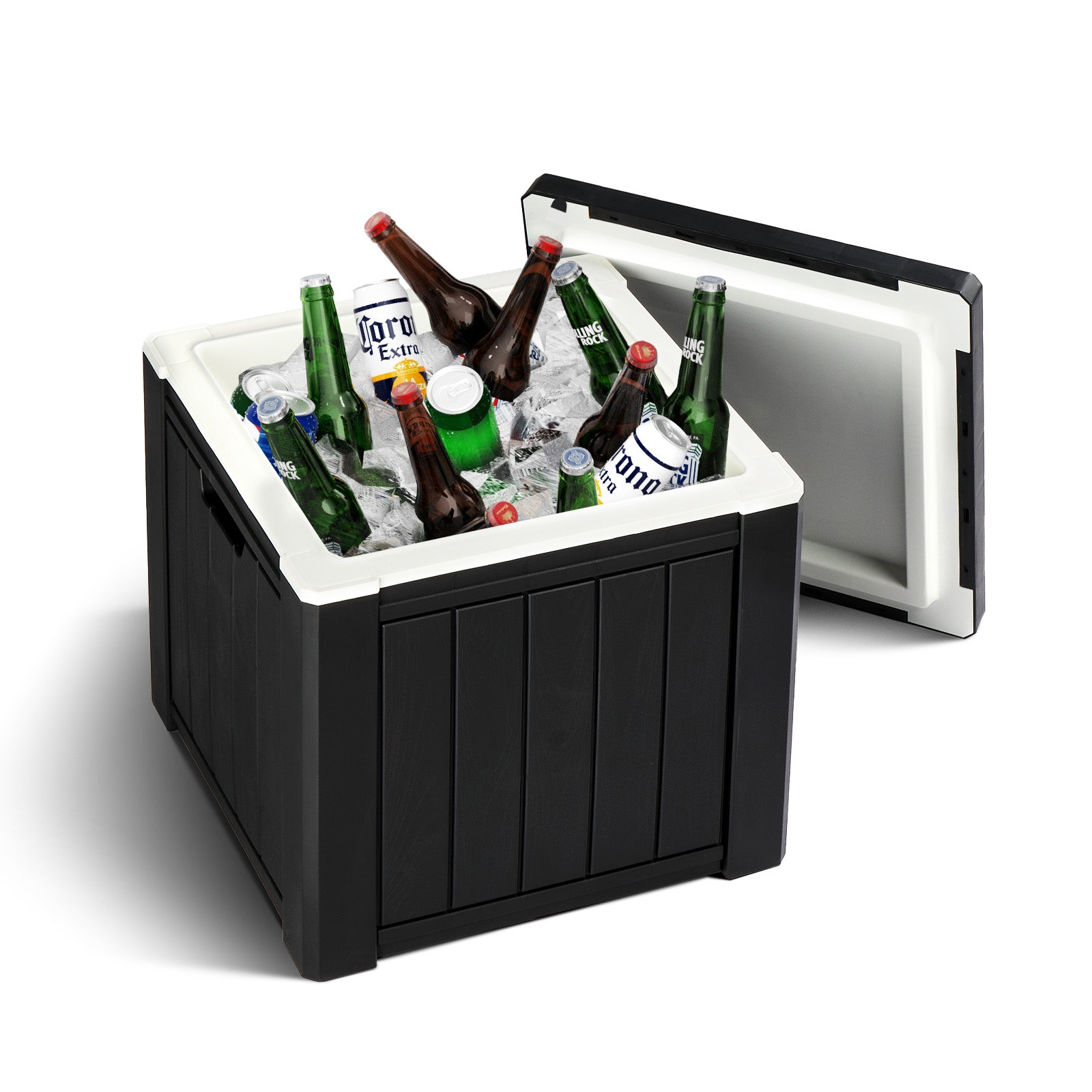 Haoyye 10 Gallon Ice Cooler Side Table with Handle, Portable Outdoor Ice Chest, Multifunctional Cocktail Table for Camping, Beach, Picnic, Poolside, Party, Durable Storage and Seating Solution for Backyard or Travel Use