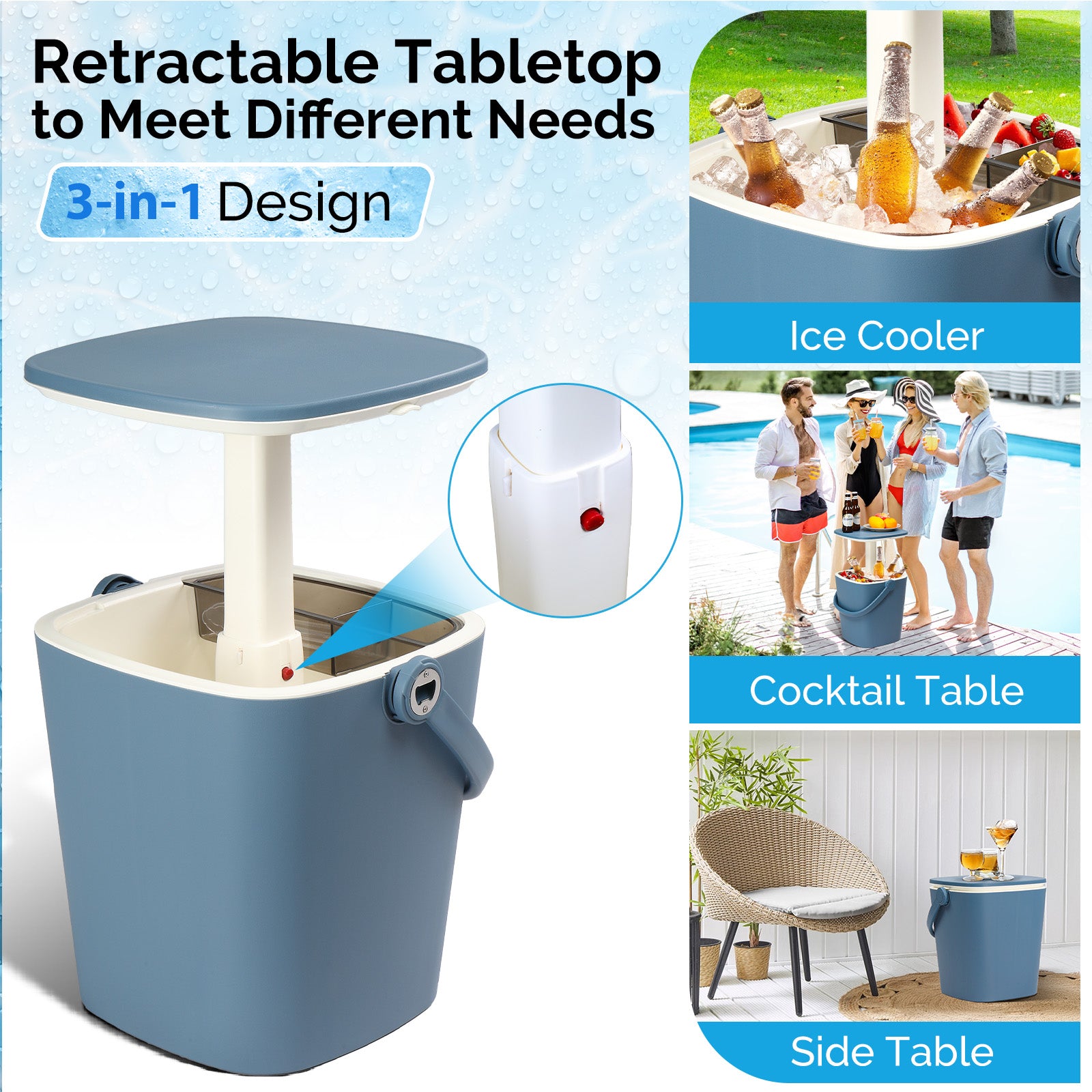 Haoyye Outdoor Cooler Table, Portable Patio Cooler Side Table With Handle, Built-in Bottle Opener, Lift Top Lid, All-Weather Resistant Ice Cool Bar, Ideal For Camping, Picnics, Beaches, Pools, Or Parties