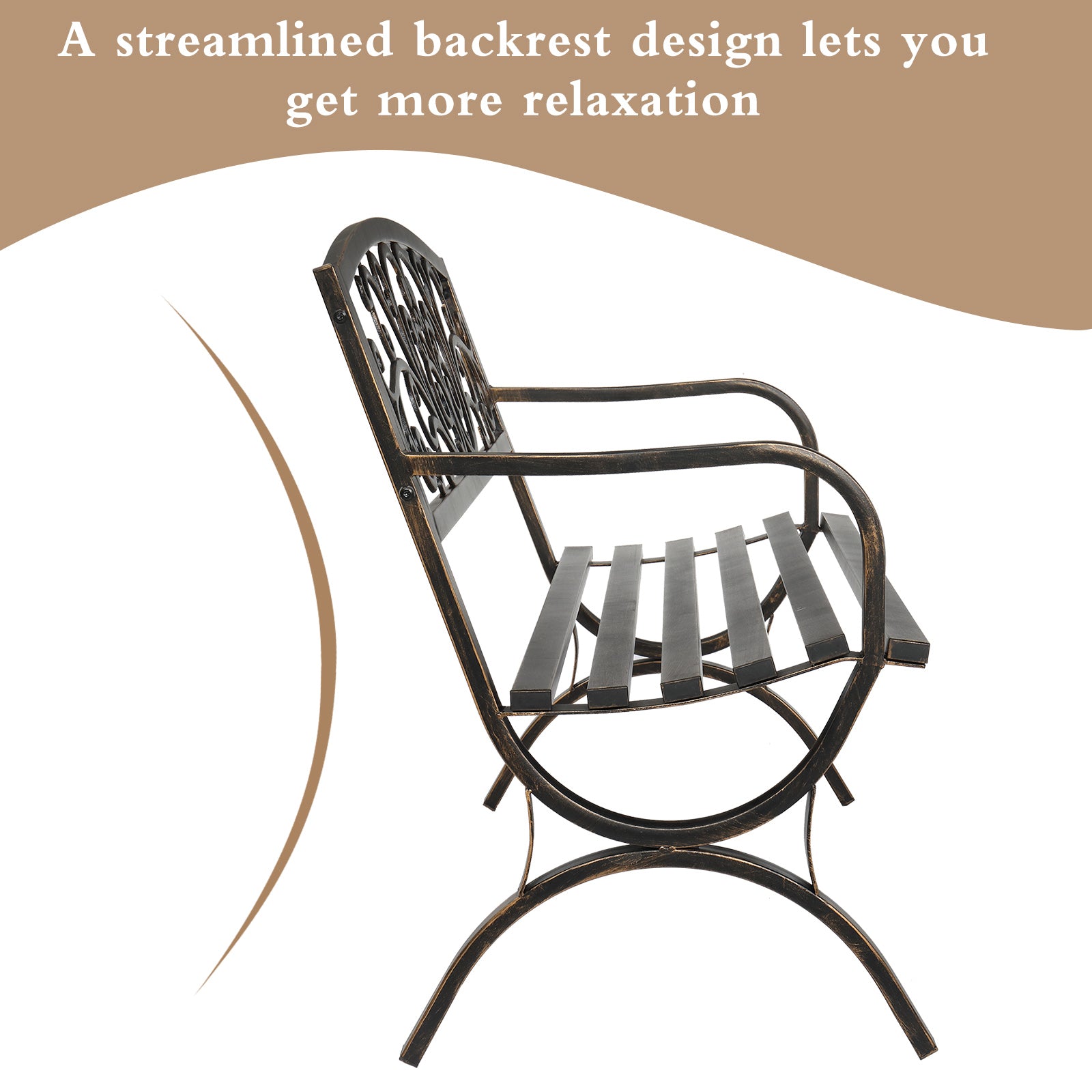 HAOYYE Butterfly Back Cross Feet Bronze Iron Bench, Sturdy Outdoor Seating, Ideal for Patios, Gardens, and Porches