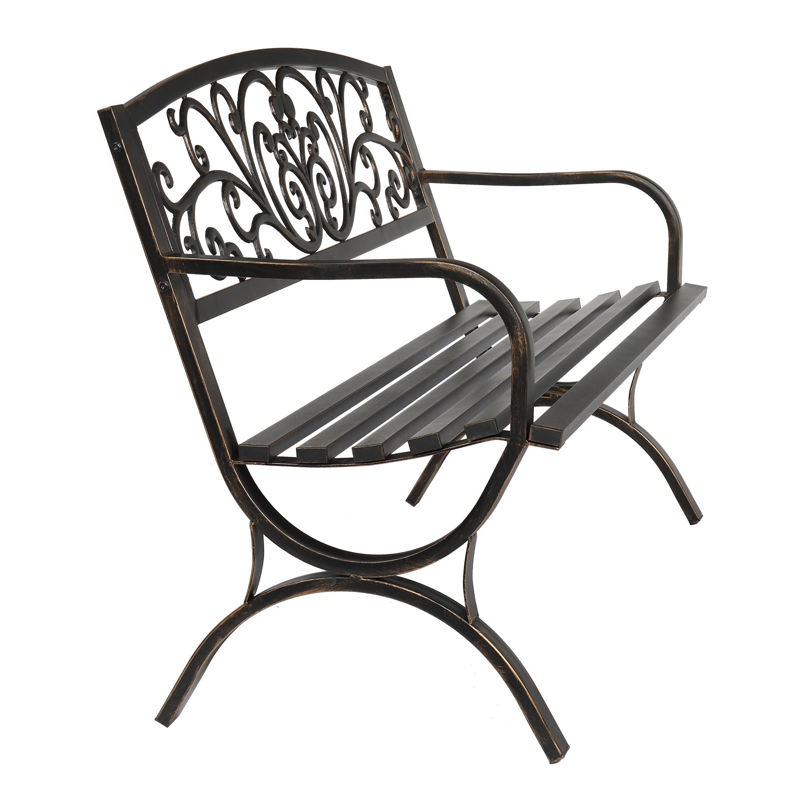 HAOYYE Butterfly Back Cross Feet Bronze Iron Bench, Sturdy Outdoor Seating, Ideal for Patios, Gardens, and Porches