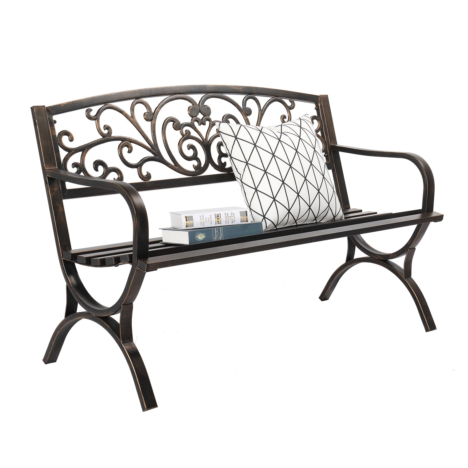 HAOYYE Butterfly Back Cross Feet Bronze Iron Bench, Sturdy Outdoor Seating, Ideal for Patios, Gardens, and Porches