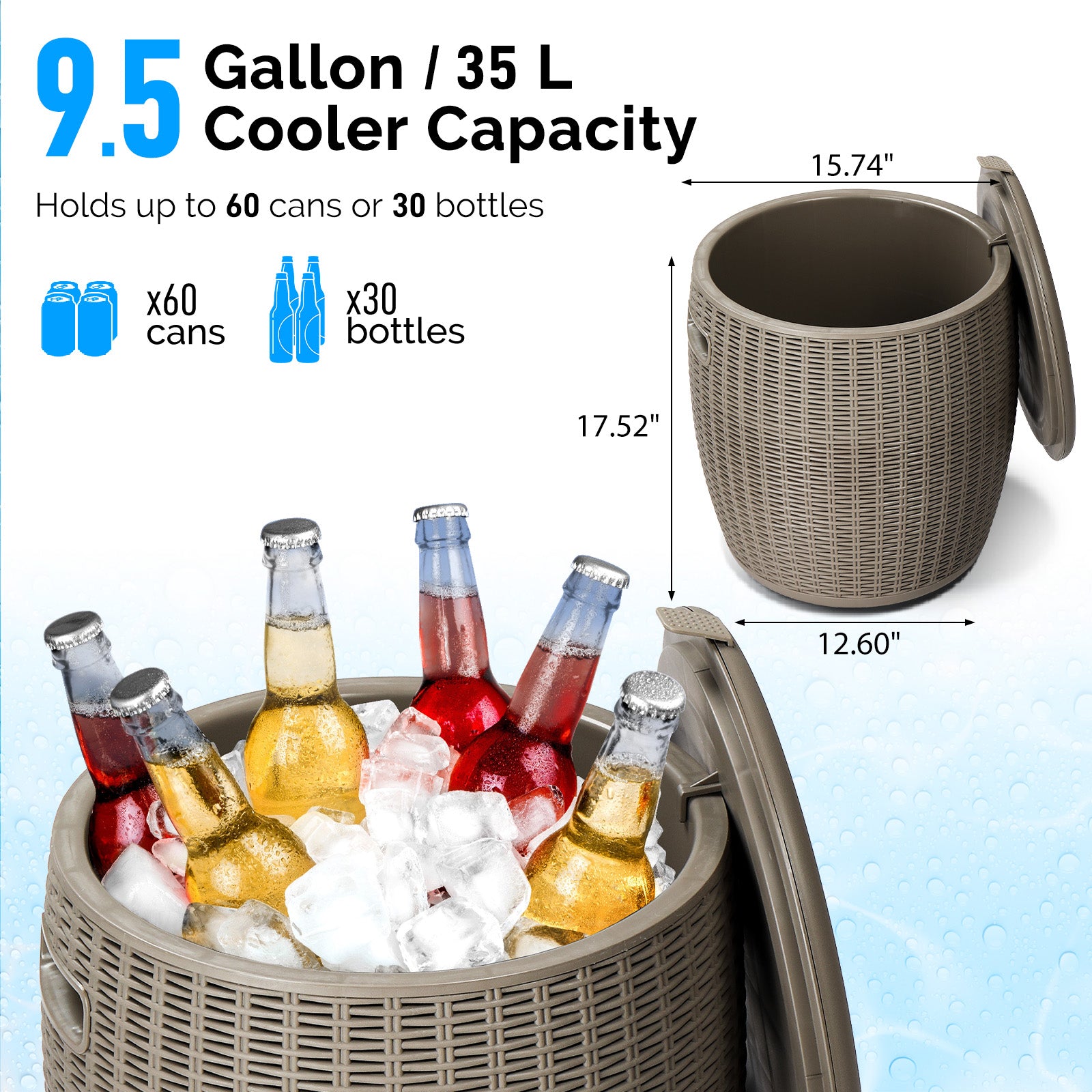 Haoyye Outdoor Cooler Table, Portable Ice Chest With Built-in Handle, Multifunctional Cocktail Side Table With Lid And Drain, All-Weather Resistant Ice Cool Bar, Ideal For Camping, Picnics, Beaches, Pools, Or Parties