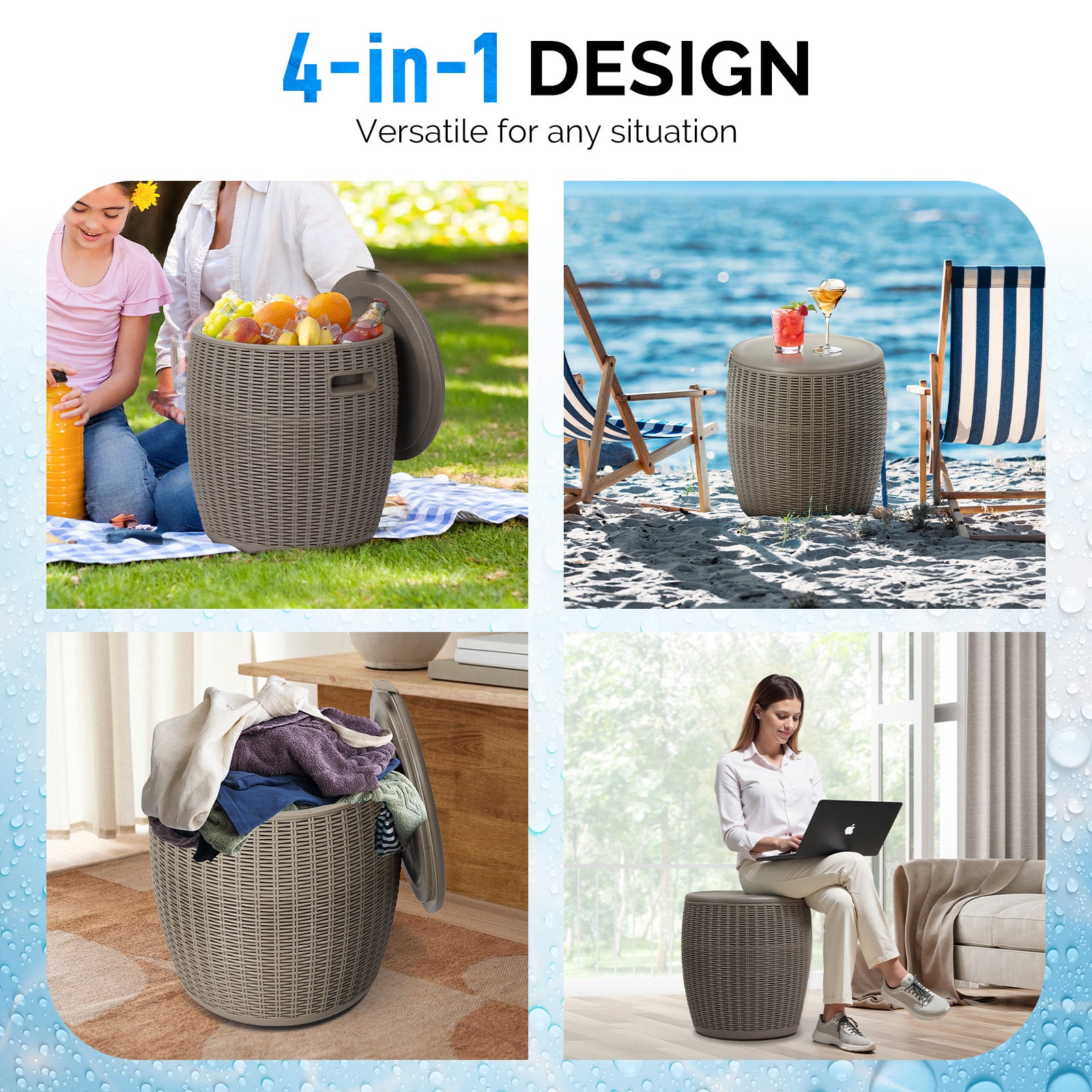 Haoyye Outdoor Cooler Table, Portable Ice Chest With Built-in Handle, Multifunctional Cocktail Side Table With Lid And Drain, All-Weather Resistant Ice Cool Bar, Ideal For Camping, Picnics, Beaches, Pools, Or Parties
